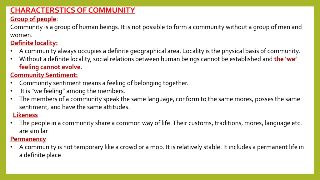 characterstics of community group of people