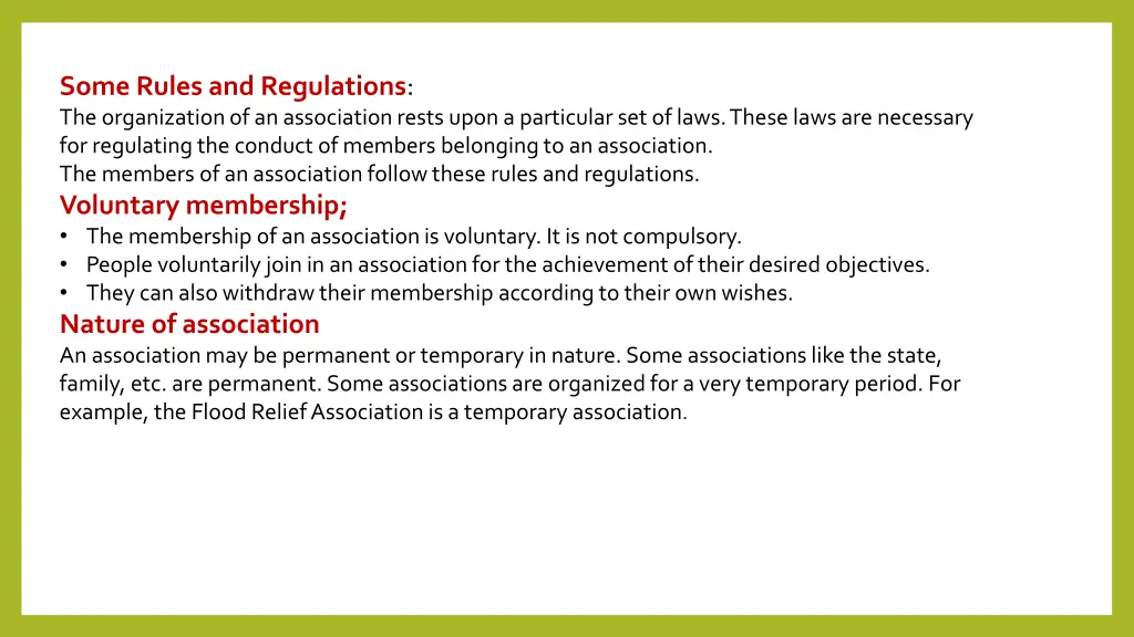 some rules and regulations the organization