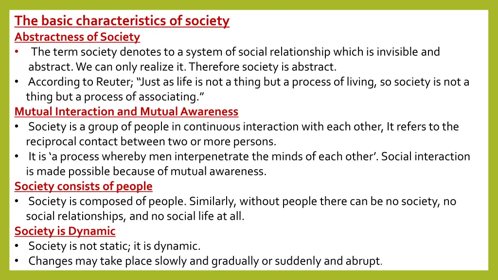 the basic characteristics of society abstractness