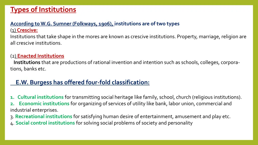 types of institutions