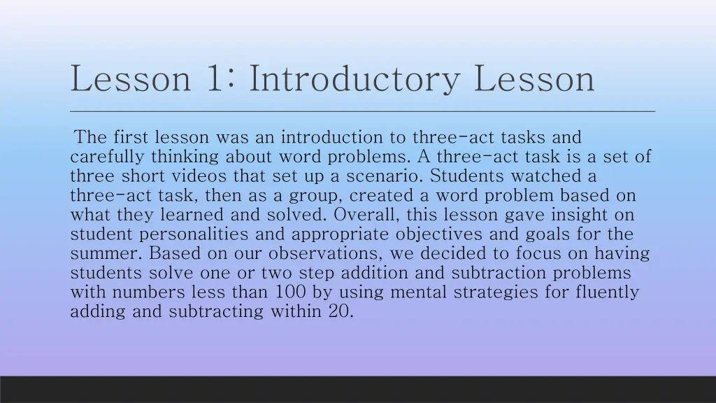 lesson 1 introductory lesson