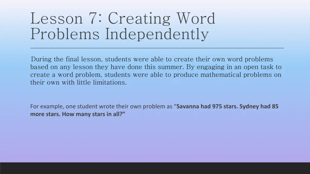 lesson 7 creating word problems independently