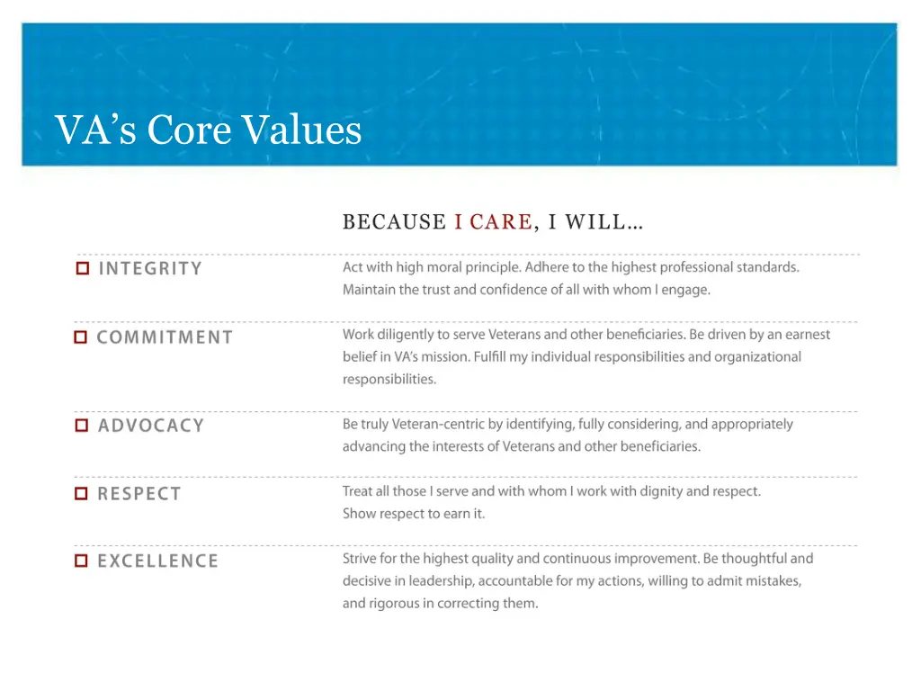 va s core values