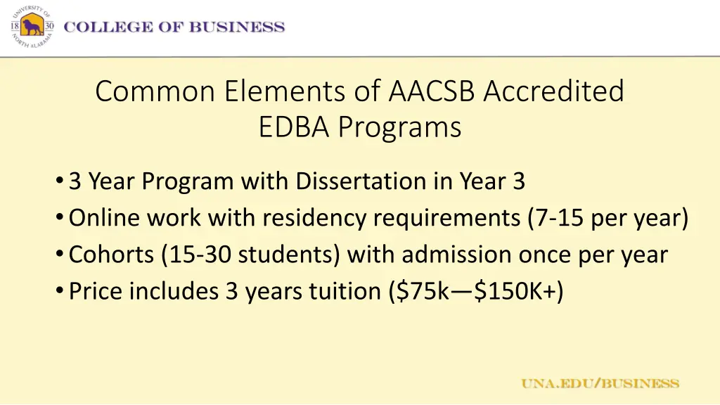 common elements of aacsb accredited edba programs