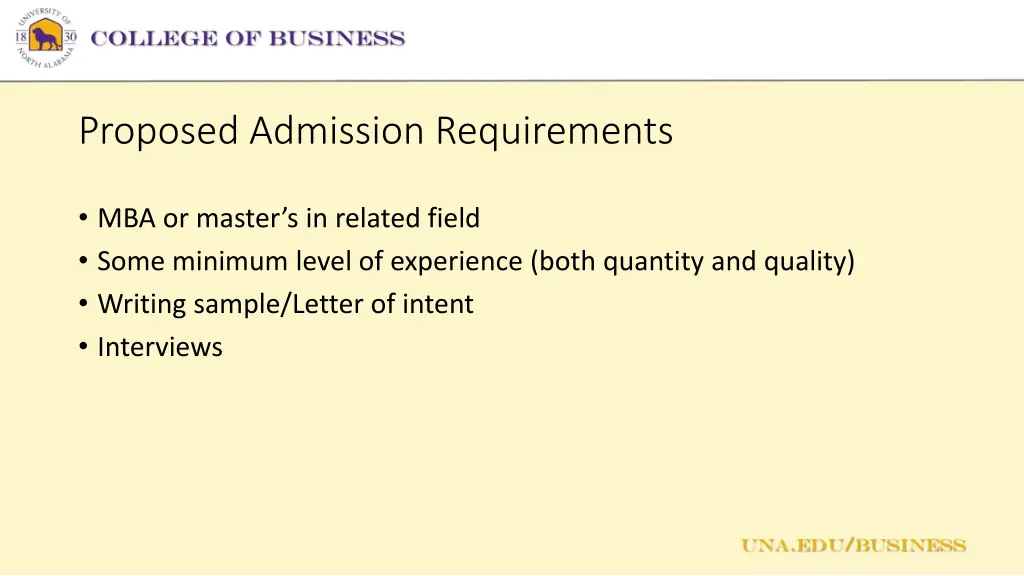 proposed admission requirements