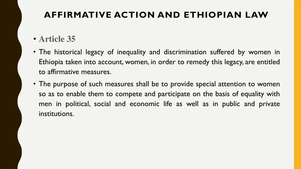 affirmative action and ethiopian law