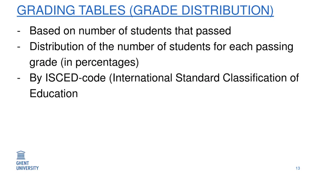 grading tables grade distribution