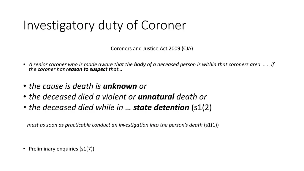 investigatory duty of coroner