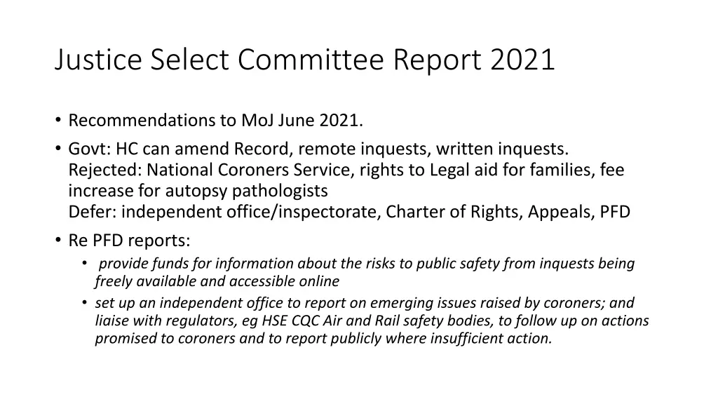 justice select committee report 2021