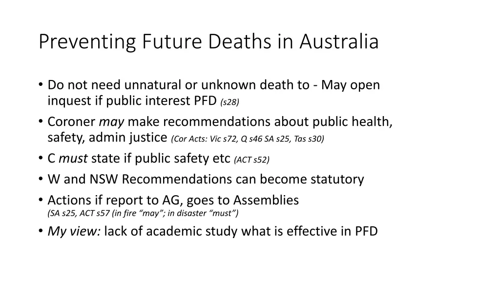 preventing future deaths in australia