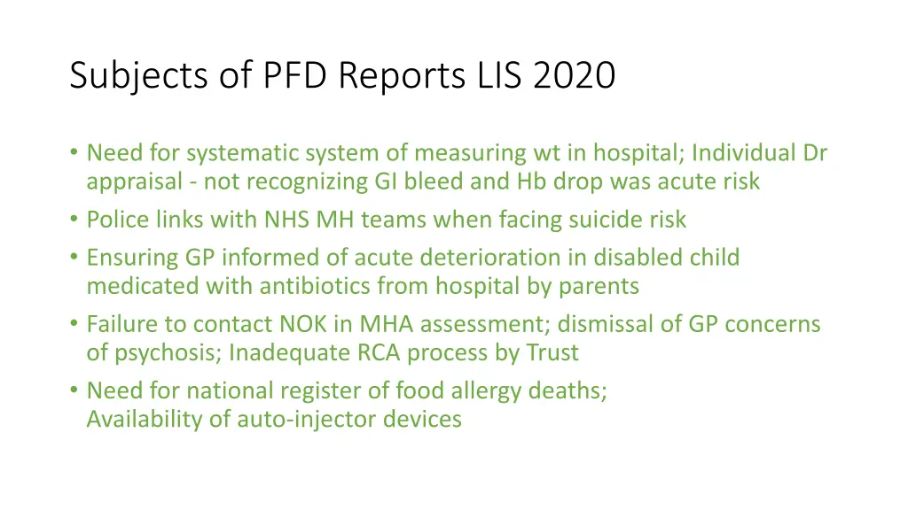 subjects of pfd reports lis 2020