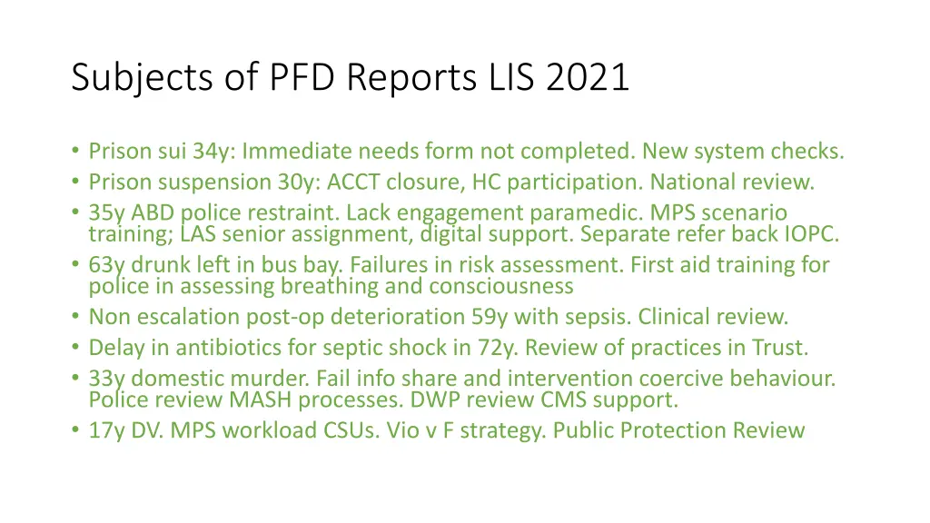 subjects of pfd reports lis 2021