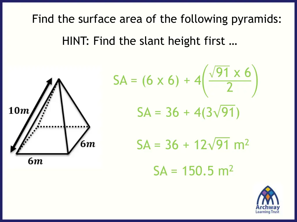 find the surface area of the following pyramids 2