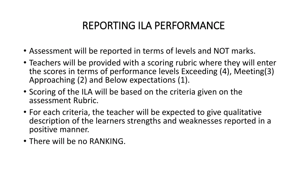 reporting ila performance reporting