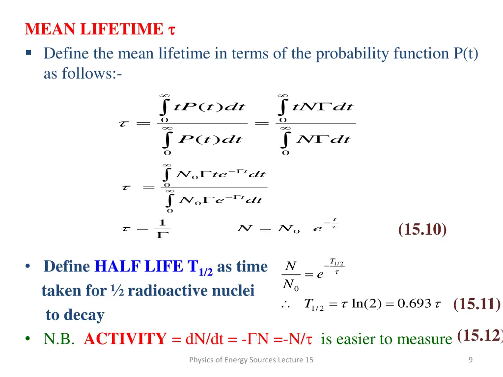 mean lifetime define the mean lifetime in terms