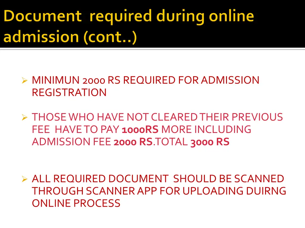 minimun 2000 rs required for admission