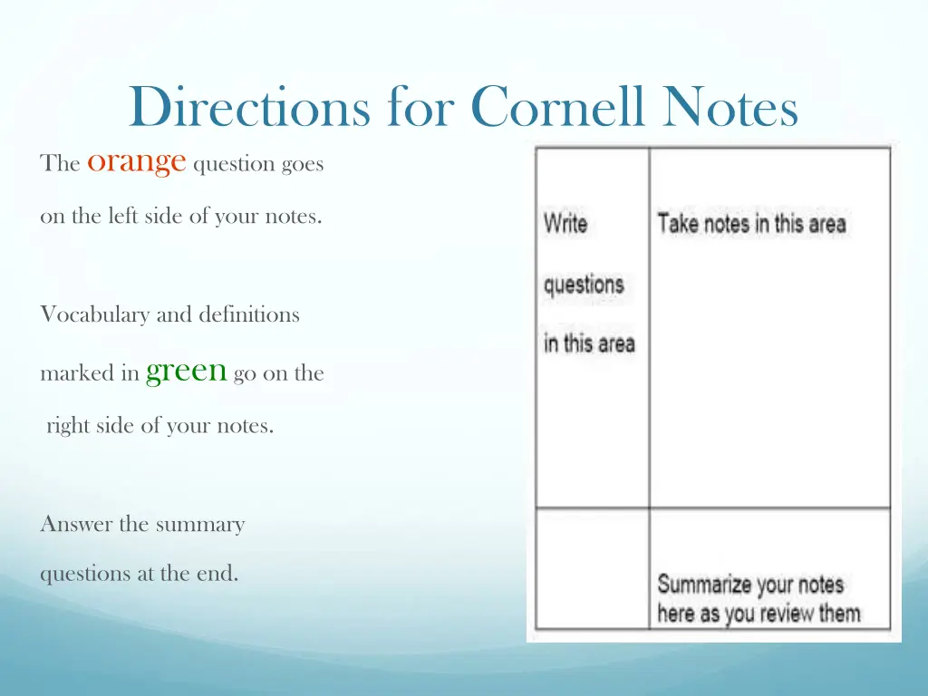 directions for cornell notes the orange question