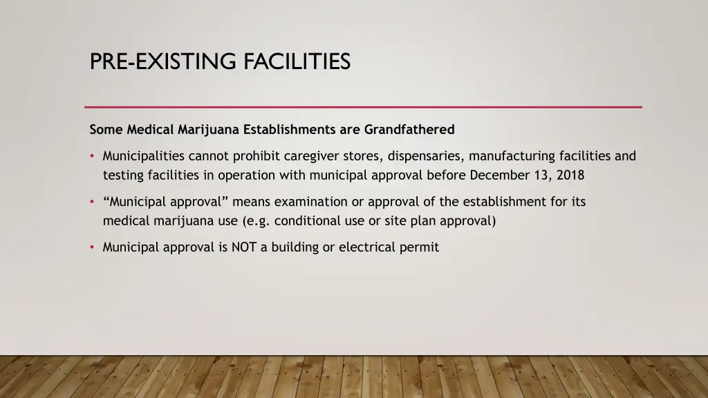 pre existing facilities