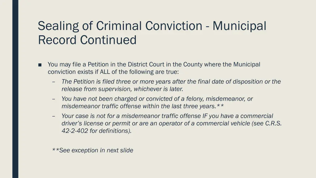 sealing of criminal conviction municipal record 1