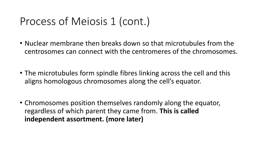 process of meiosis 1 cont