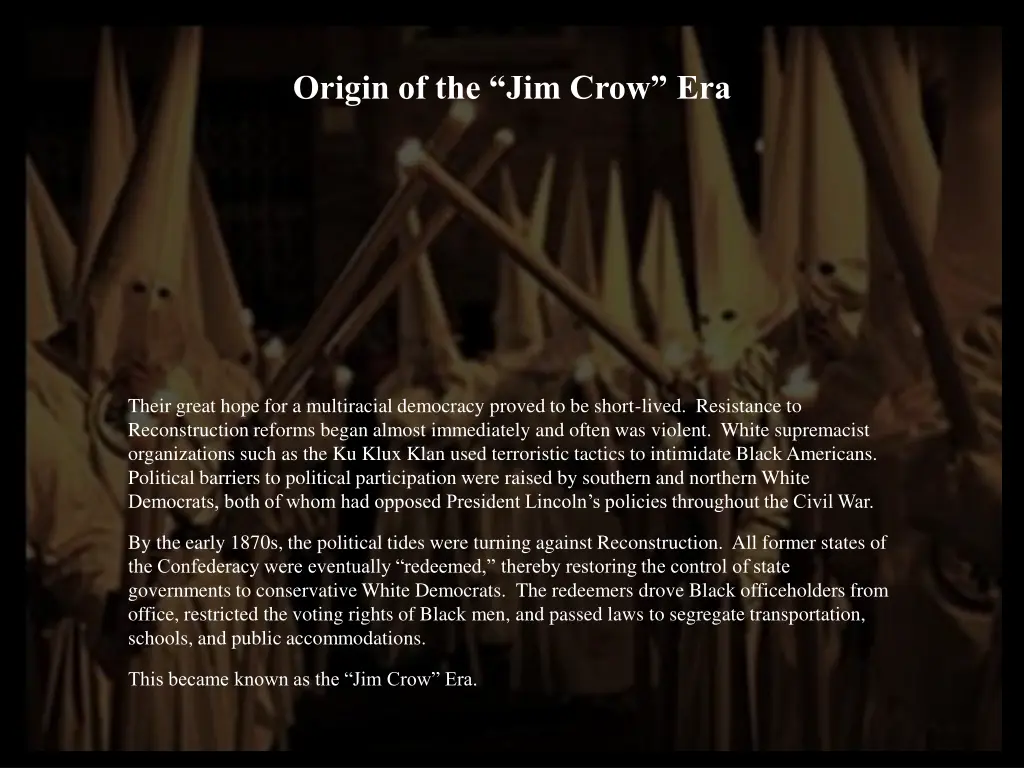 origin of the jim crow era