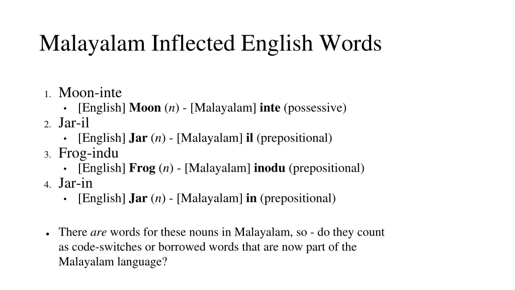 malayalam inflected english words