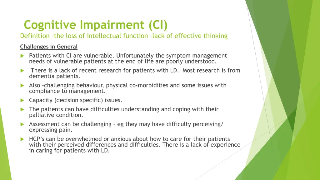 cognitive impairment ci definition the loss