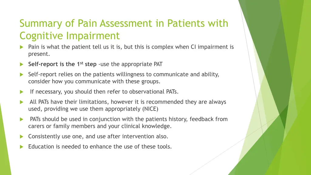 summary of pain assessment in patients with