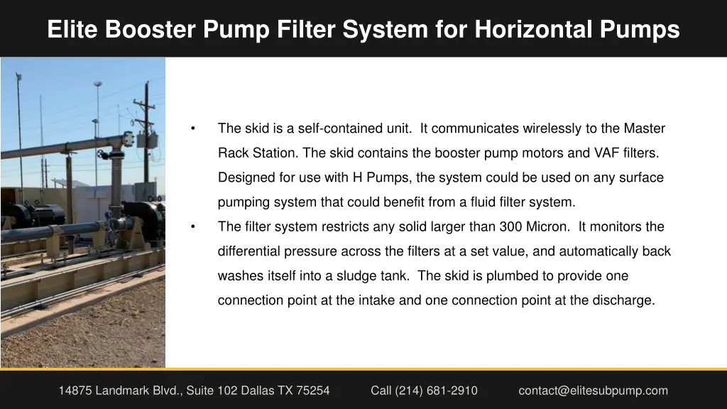 elite booster pump filter system for horizontal