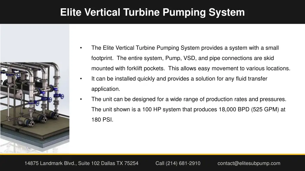 elite vertical turbine pumping system