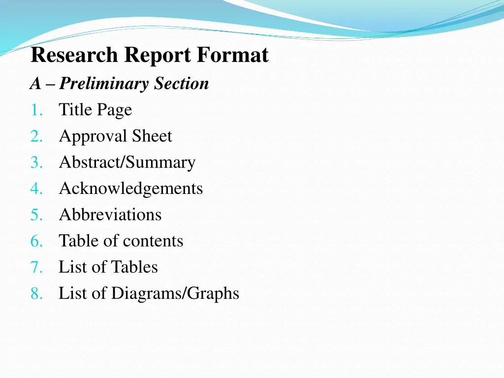 research report format a preliminary section