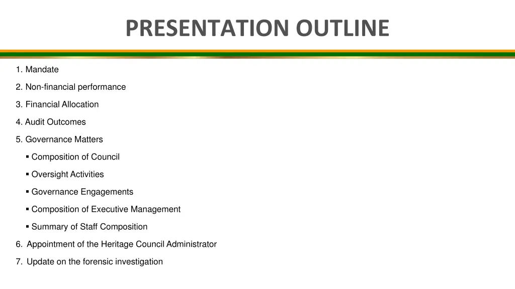 presentation outline