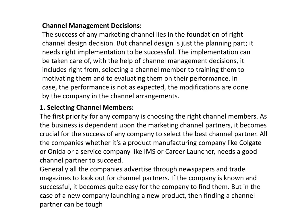 channel management decisions the success