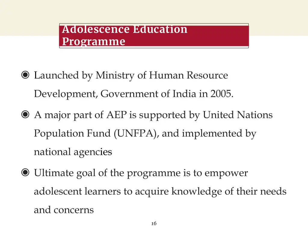 adolescence education programme