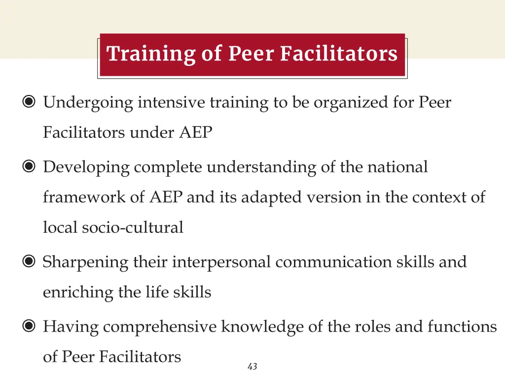 training of peer facilitators