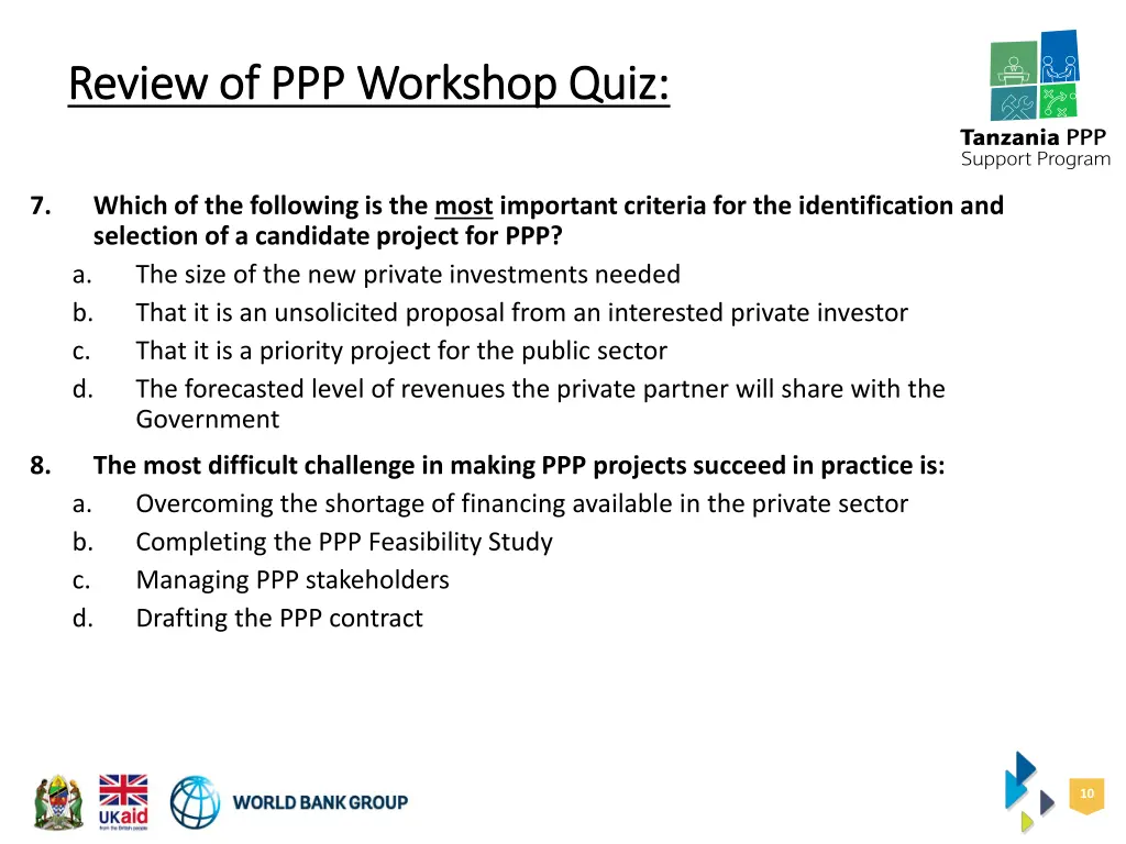 review of ppp workshop quiz review