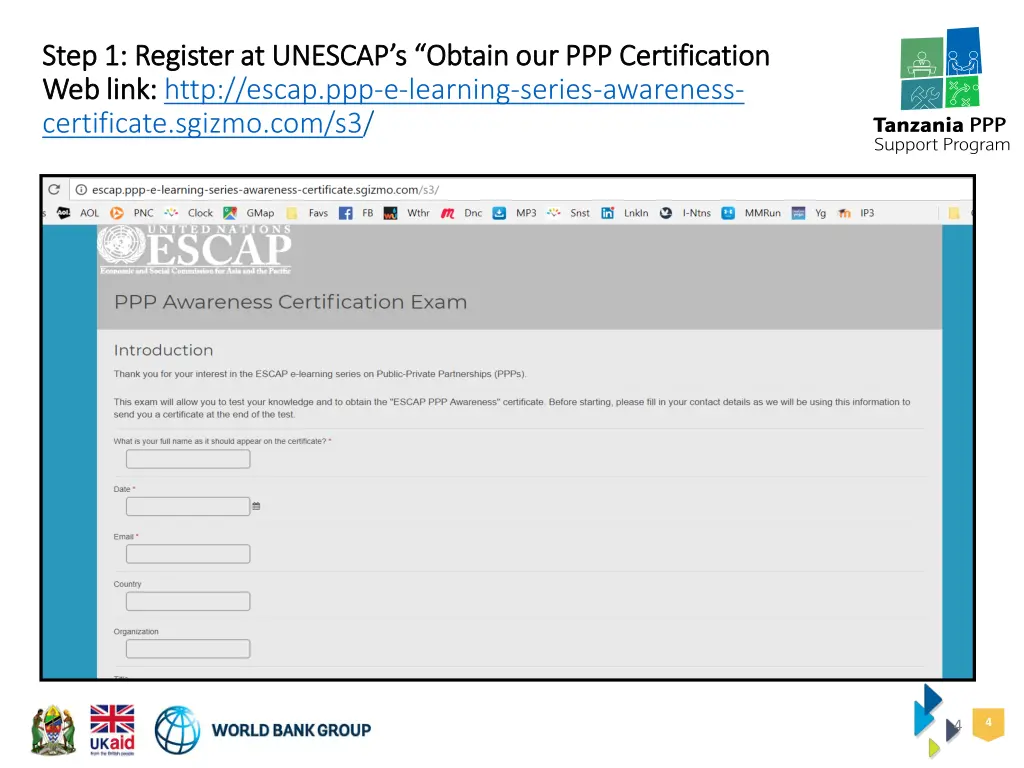 step 1 register at unescap s obtain