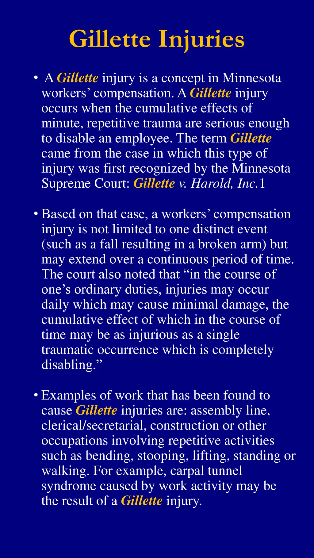 gillette injuries