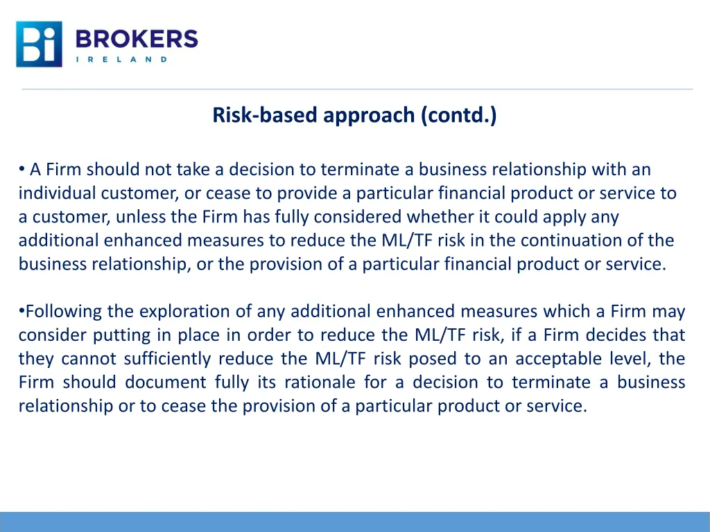 risk based approach contd