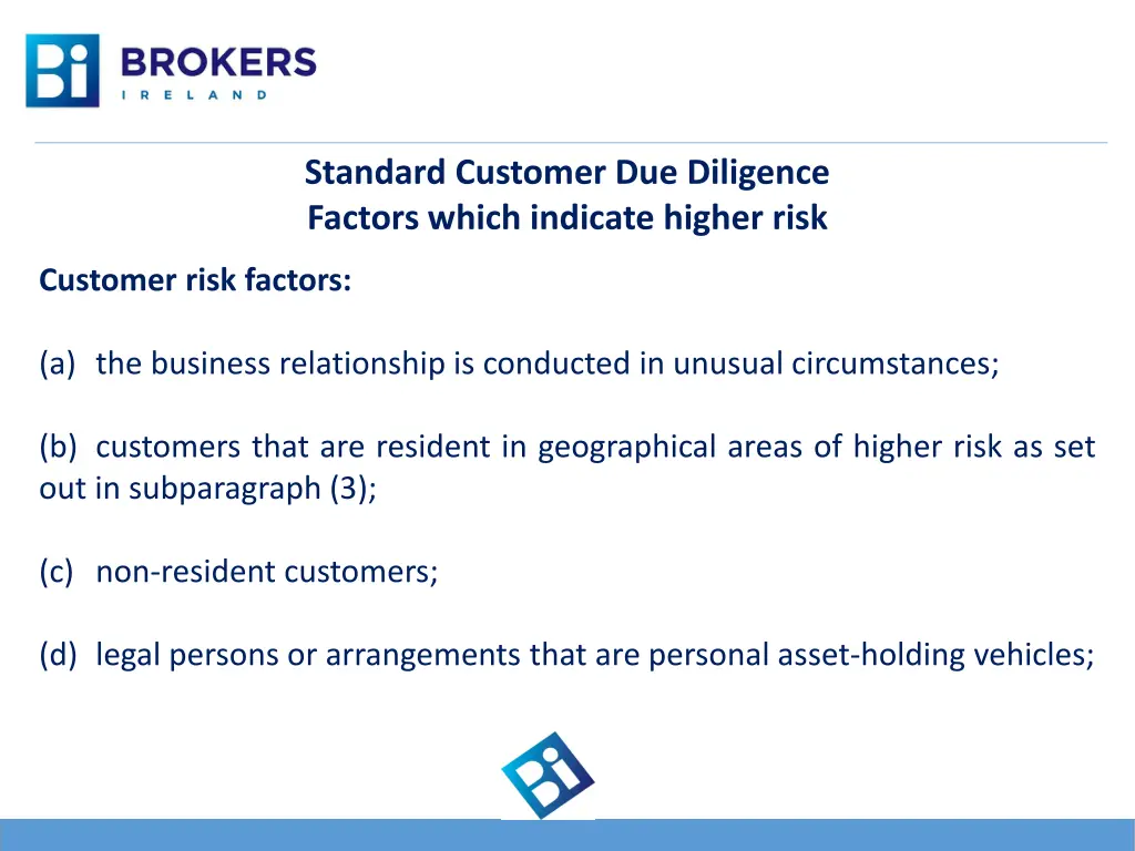 standard customer due diligence factors which 5