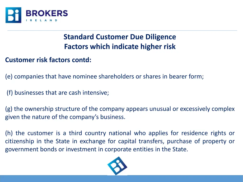 standard customer due diligence factors which 6