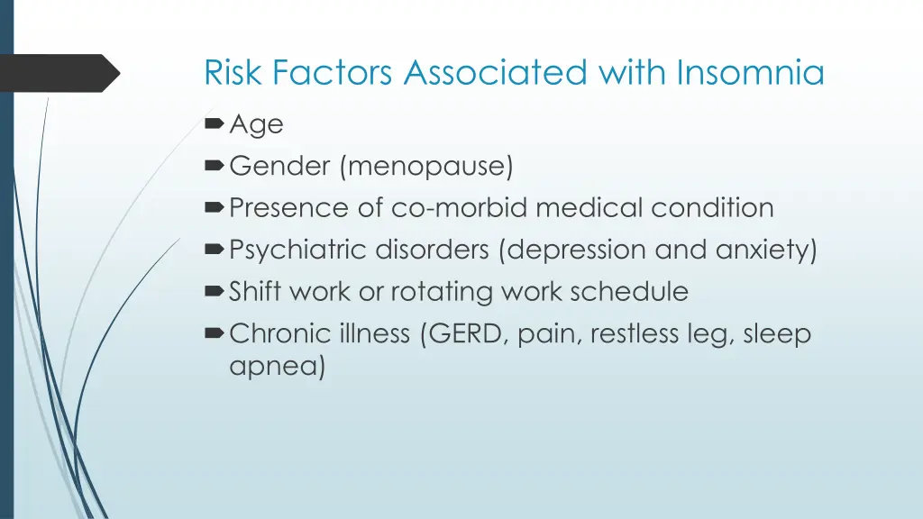 risk factors associated with insomnia