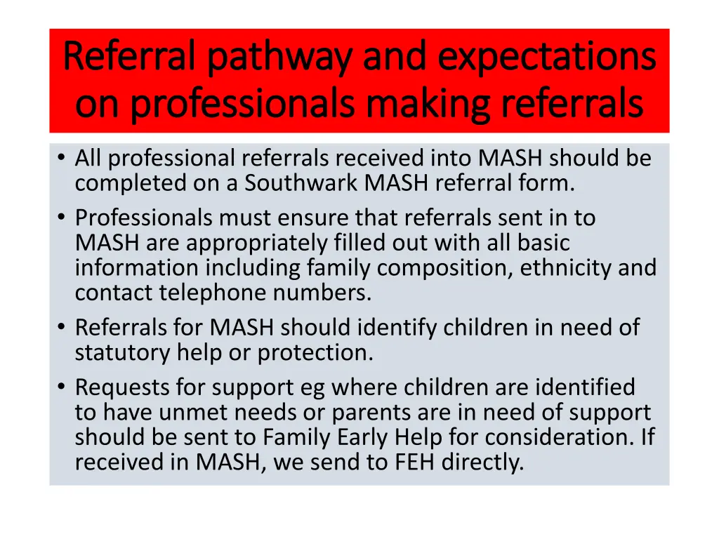 referral pathway and expectations referral