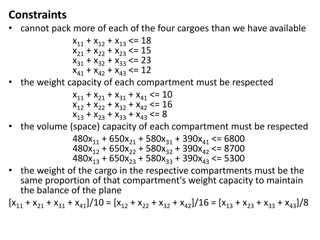 constraints cannot pack more of each of the four