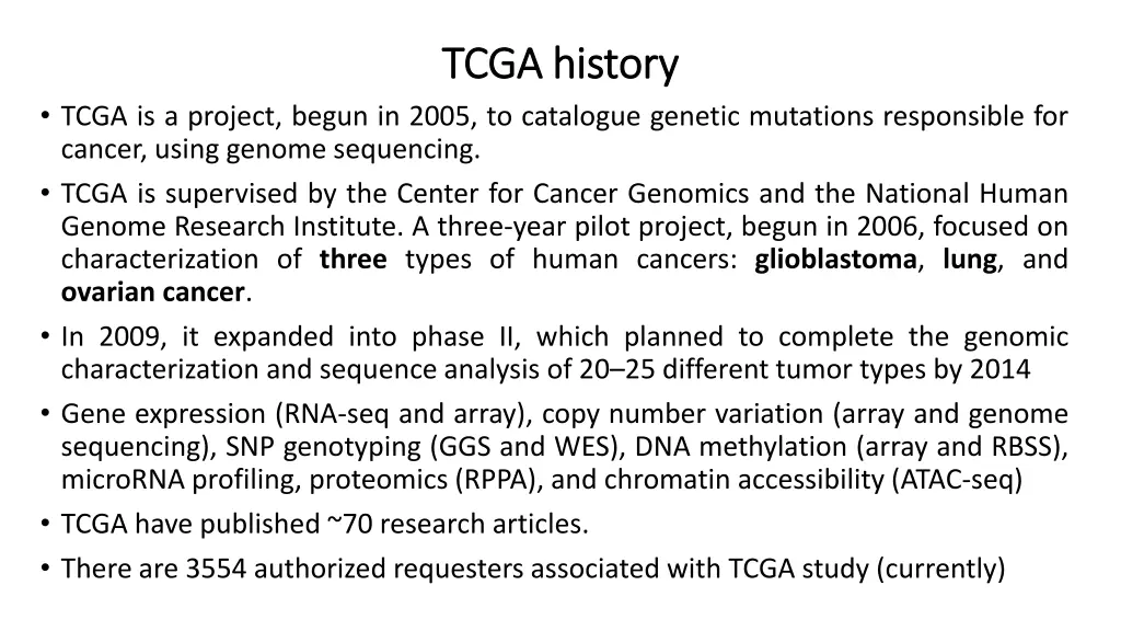 tcga history tcga history