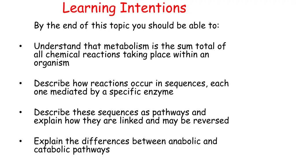 learning intentions by the end of this topic