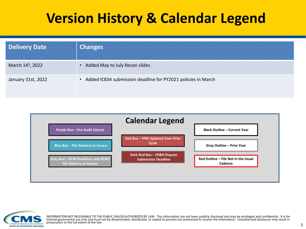 version history calendar legend