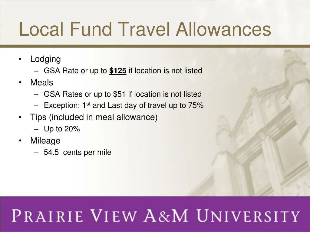 local fund travel allowances