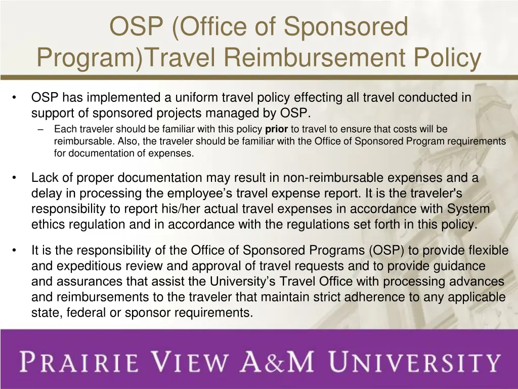 osp office of sponsored program travel