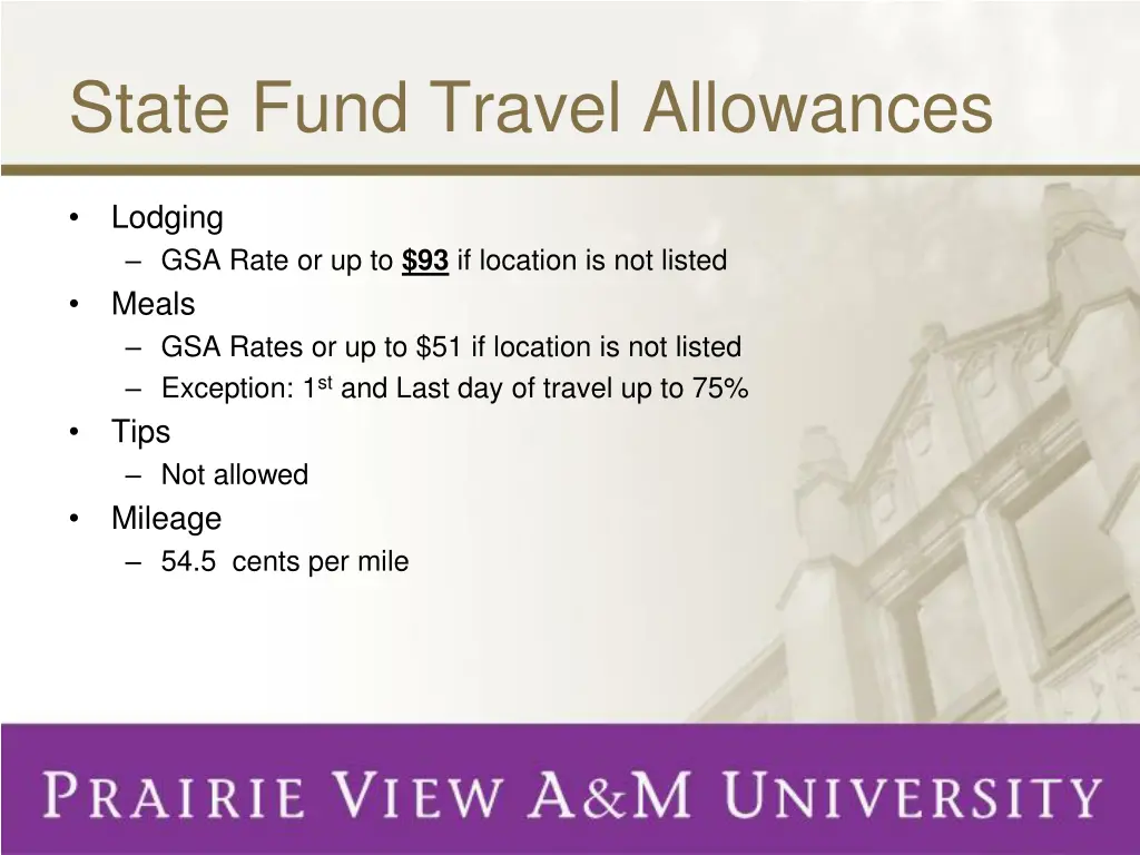 state fund travel allowances